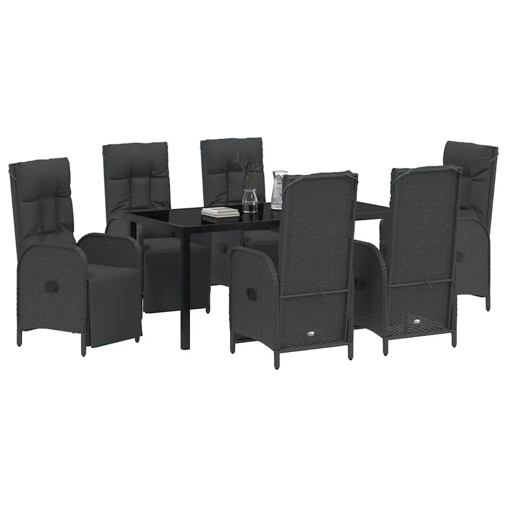 Outdoor Dining Set 7 Piece Poly Rattan Black with Cushions