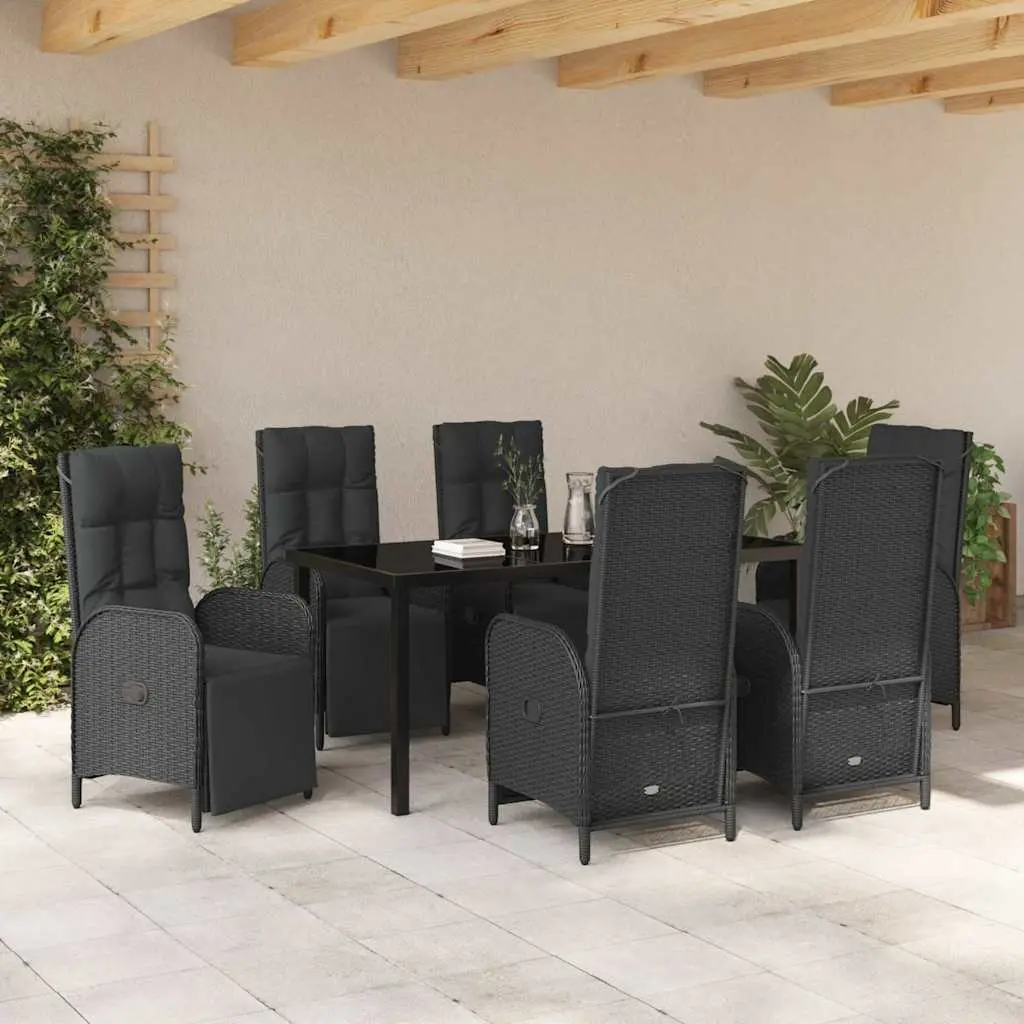 Outdoor Dining Set 7 Piece Poly Rattan Black with Cushions