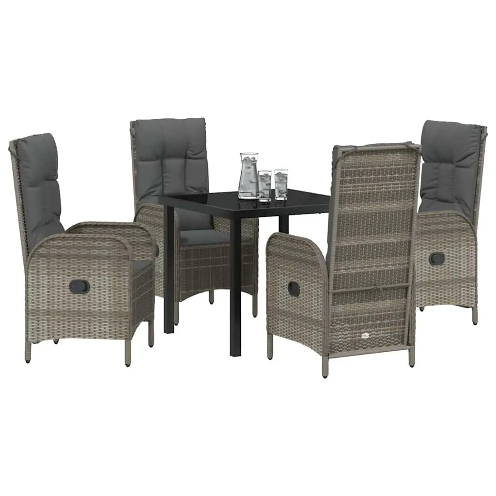 Garden Dining Set 5 Pieces Outdoor Patio Furniture Grey Poly Rattan with
