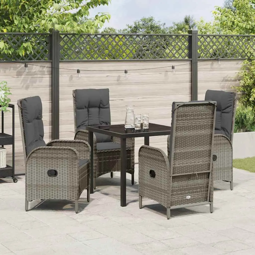 Garden Dining Set 5 Pieces Outdoor Patio Furniture Grey Poly Rattan with