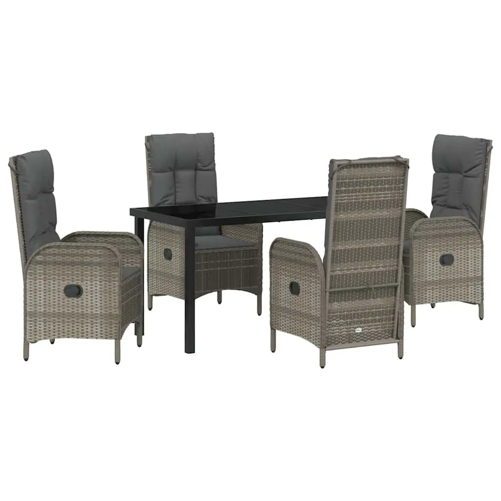 Garden Dining Set Outdoor 5 pcs Grey Poly Rattan Cushion Patio Furniture