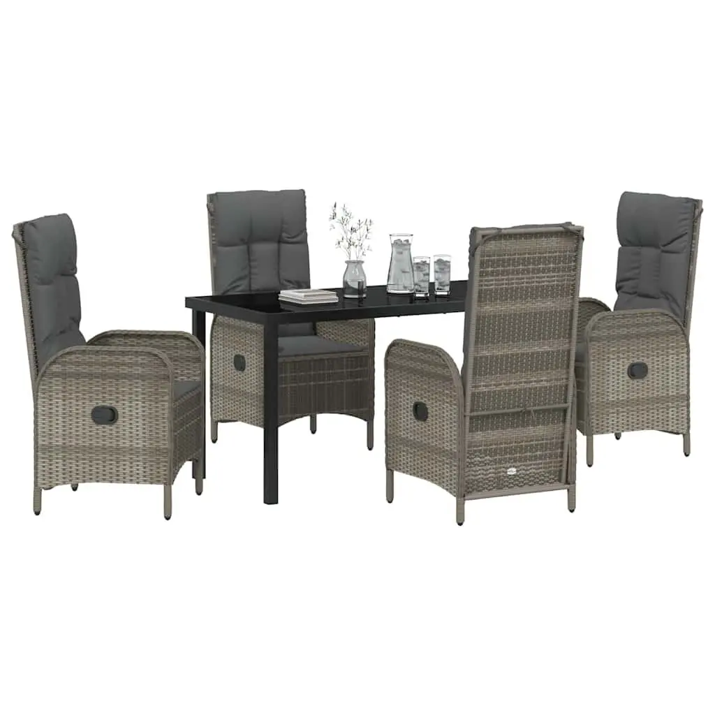 Garden Dining Set Outdoor 5 pcs Grey Poly Rattan Cushion Patio Furniture