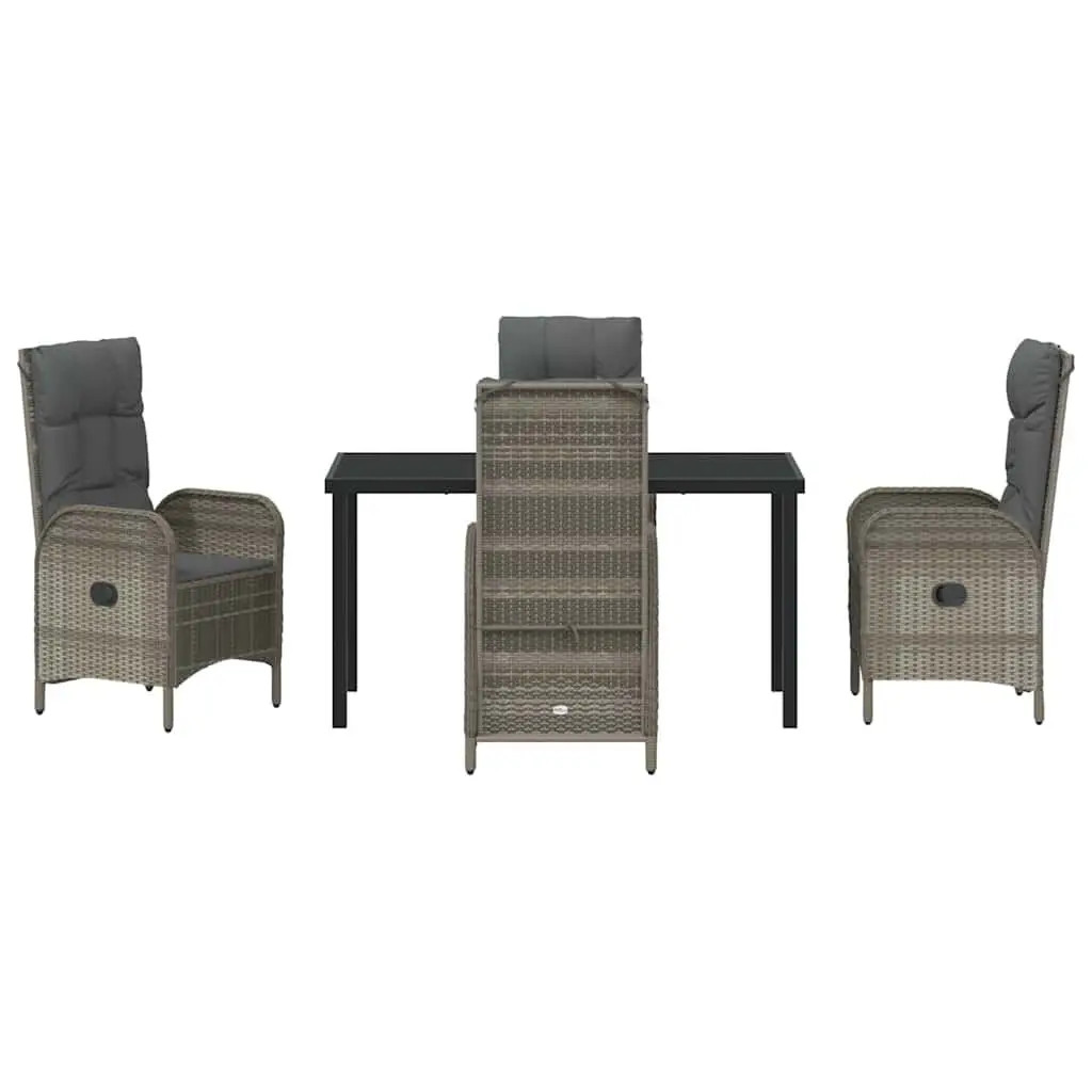 Garden Dining Set Outdoor 5 pcs Grey Poly Rattan Cushion Patio Furniture