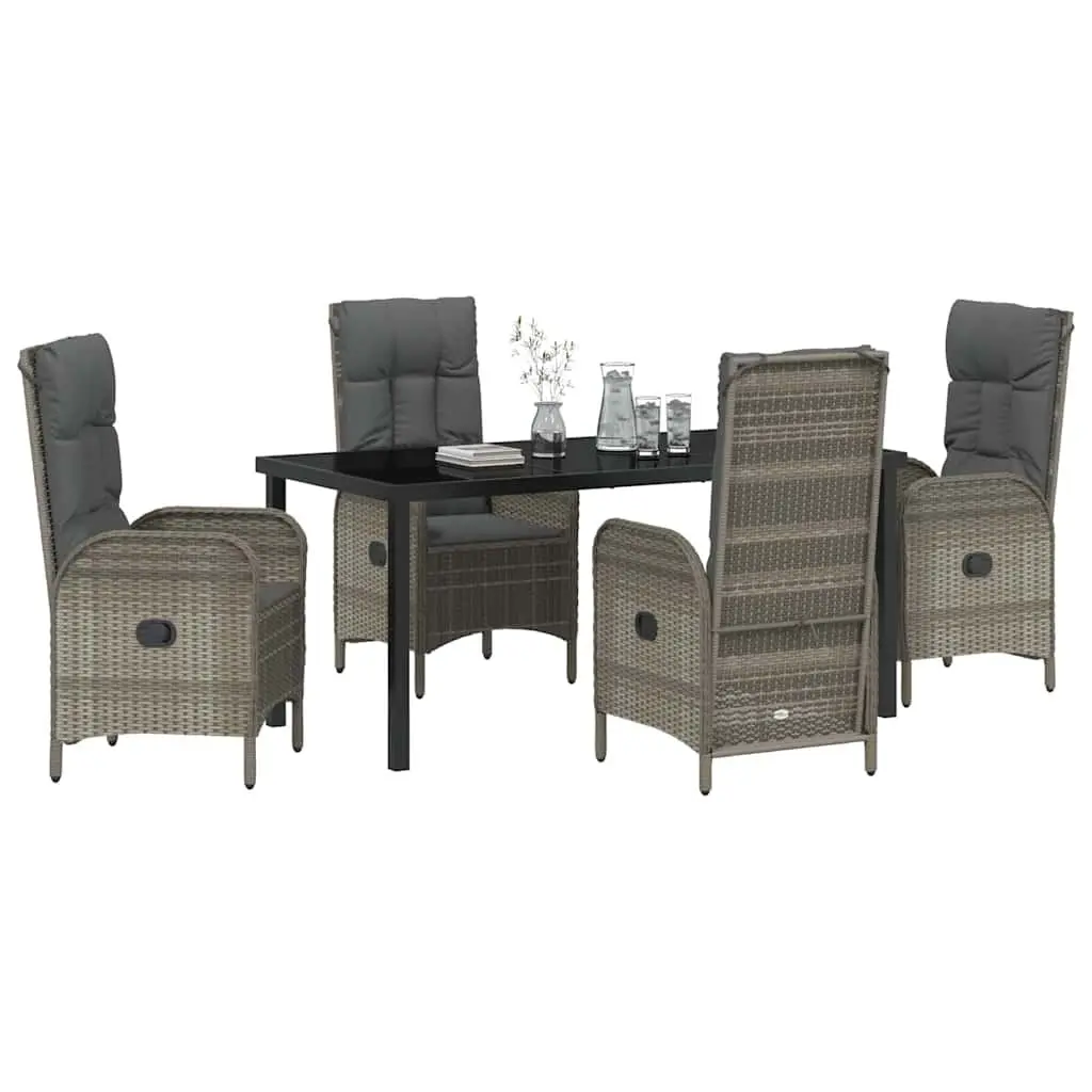 Garden Dining Set 5-Piece Outdoor Furniture with Cushions Grey Poly Rattan