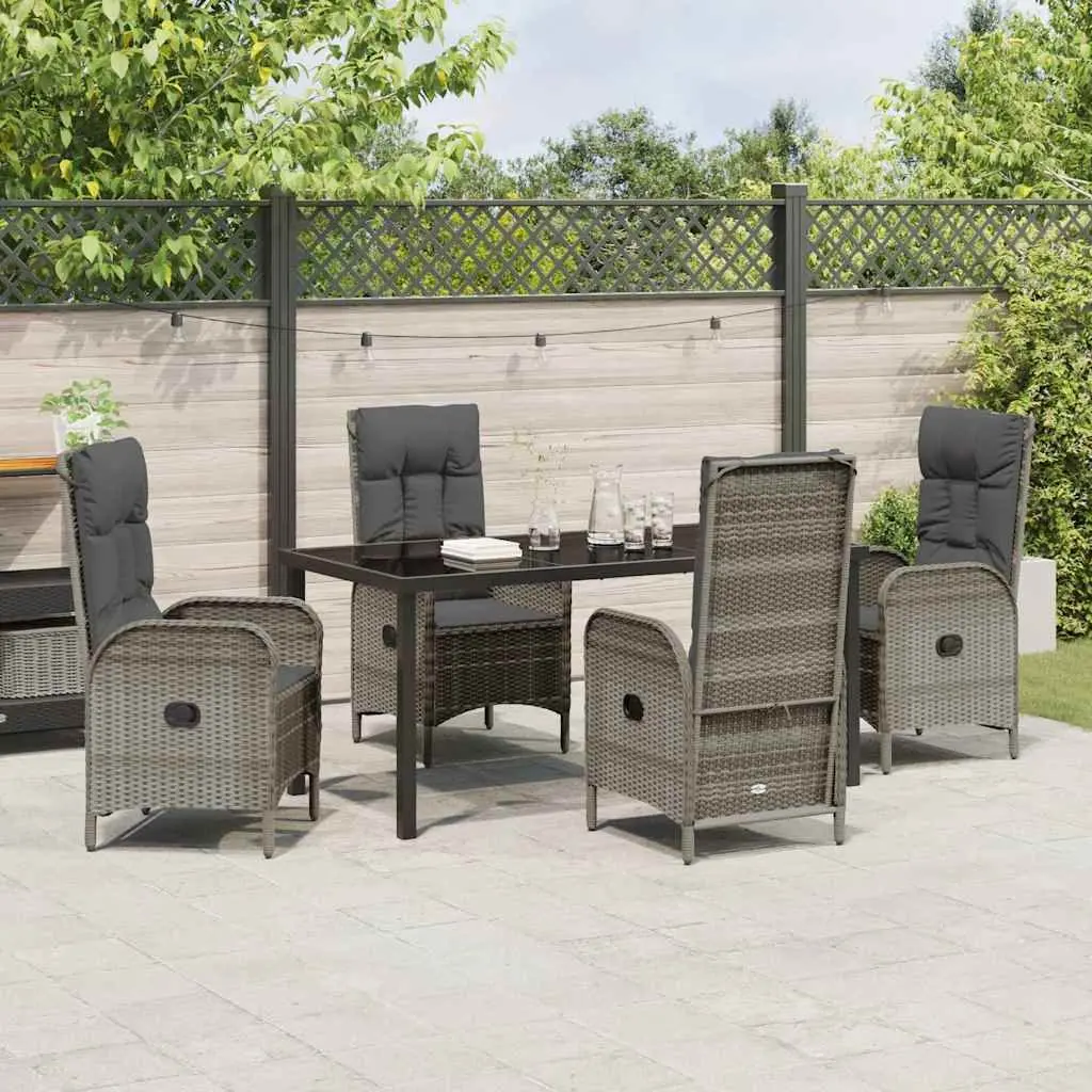 Garden Dining Set 5-Piece Outdoor Furniture with Cushions Grey Poly Rattan