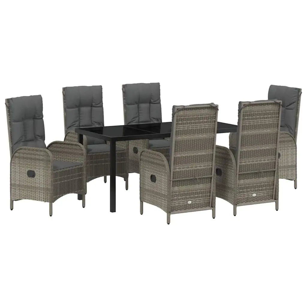 Garden Dining Set 7-Piece Outdoor Furniture Grey Poly Rattan with Cushions
