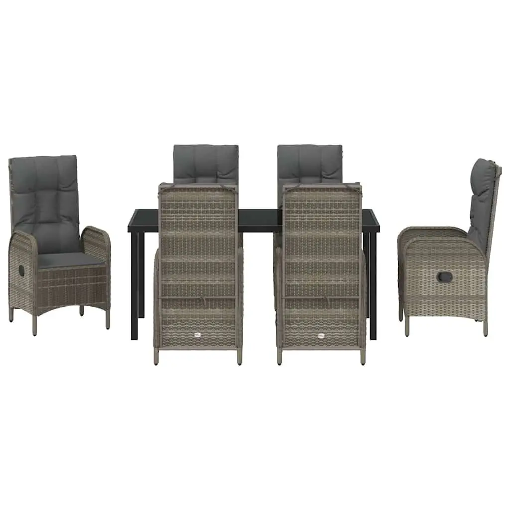 Garden Dining Set 7-Piece Outdoor Furniture Grey Poly Rattan with Cushions