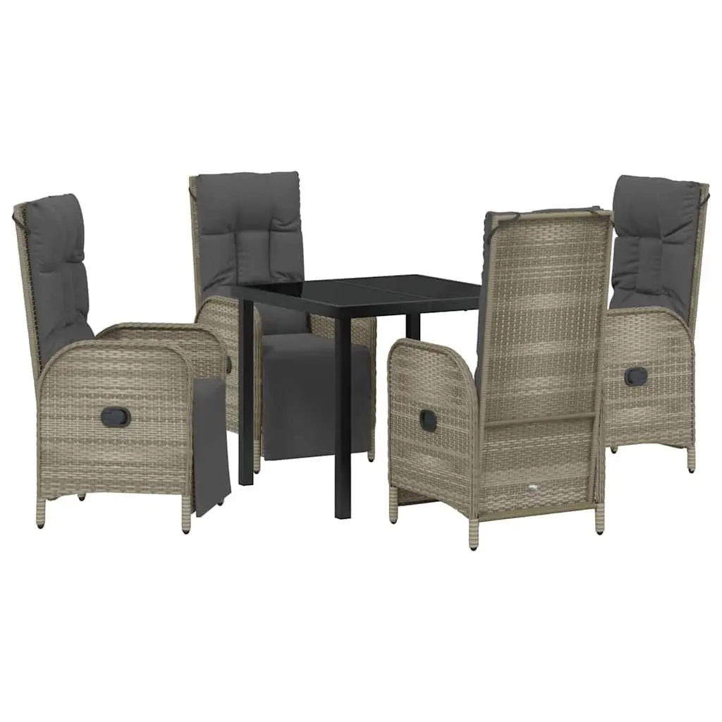 Garden Dining Set Poly Rattan 5 Pieces Outdoor Furniture Grey with Cushions