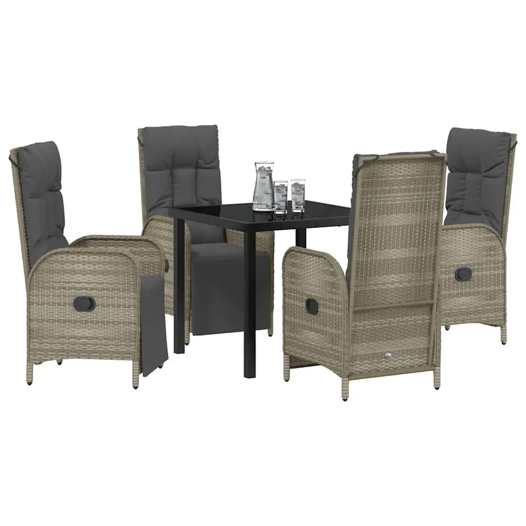 Garden Dining Set Poly Rattan 5 Pieces Outdoor Furniture Grey with Cushions