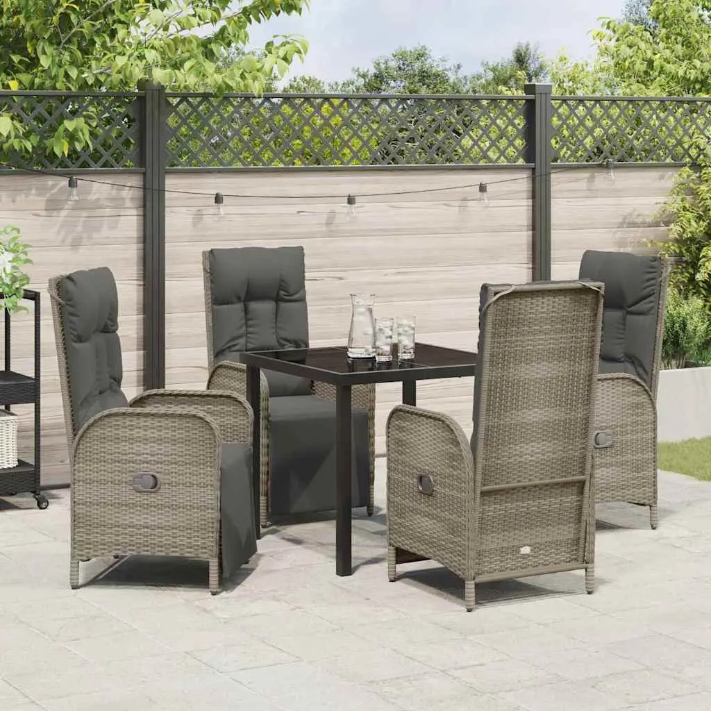 Garden Dining Set Poly Rattan 5 Pieces Outdoor Furniture Grey with Cushions
