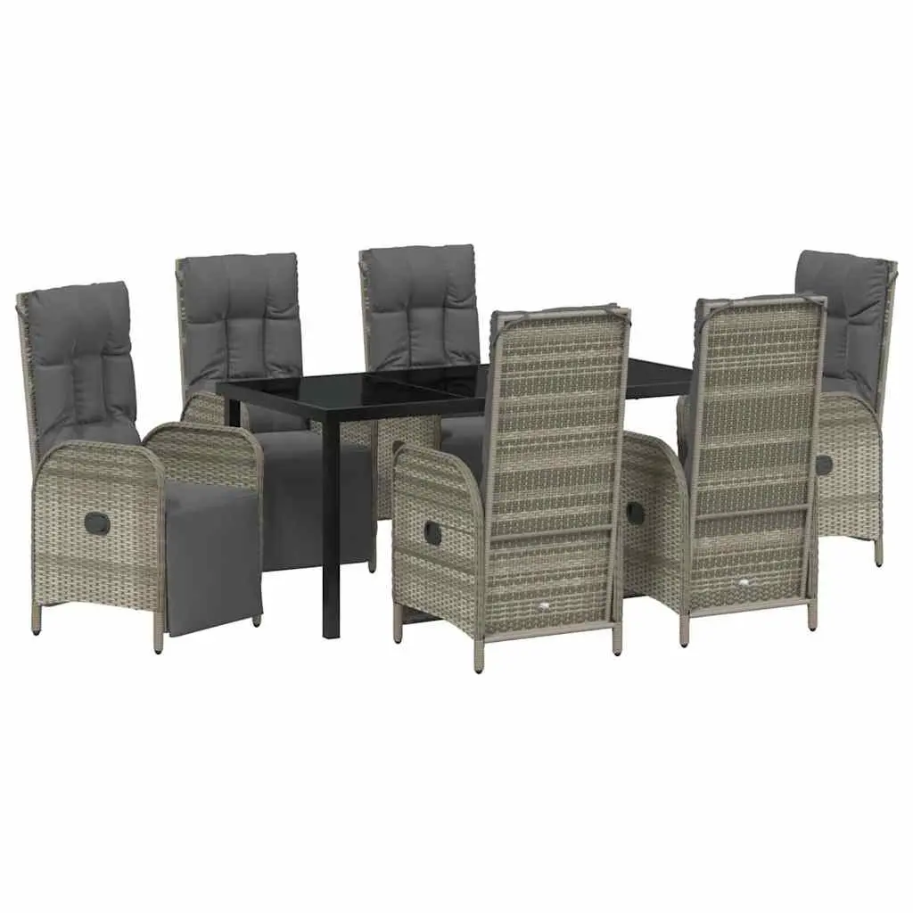 Garden Dining Set 7 Pieces Grey Poly Rattan Outdoor Furniture with Cushions