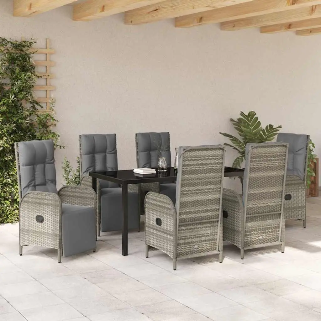Garden Dining Set 7 Pieces Grey Poly Rattan Outdoor Furniture with Cushions