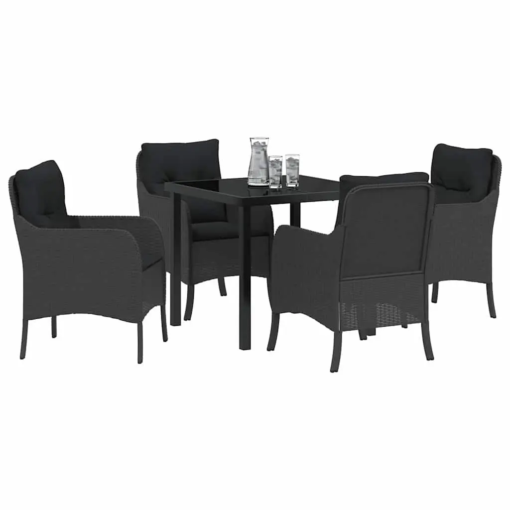 Garden Dining Set 5 Piece Outdoor Furniture Black Poly Rattan with Cushions