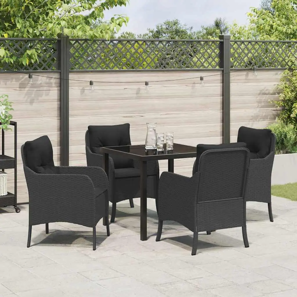 Garden Dining Set 5 Piece Outdoor Furniture Black Poly Rattan with Cushions