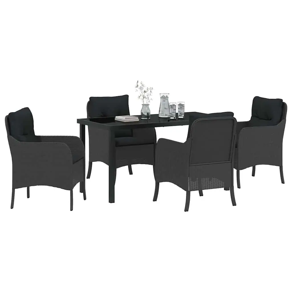 Outdoor Dining Set 5 Piece Garden Furniture Black Poly Rattan with Cushions