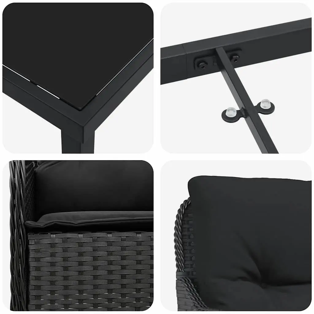 Outdoor Dining Set 5 Piece Garden Furniture Black Poly Rattan with Cushions