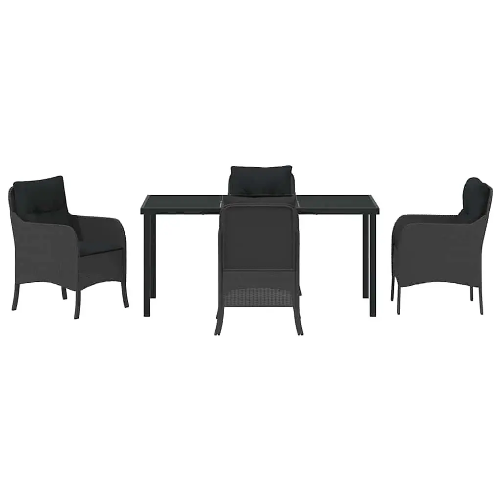 Garden Dining Set 5 Piece Outdoor Furniture Black Poly Rattan with Cushion