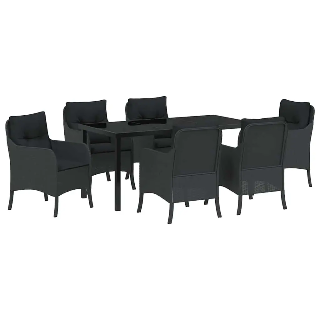Outdoor Dining Set Poly Rattan 7 Piece Garden Furniture Black with Cushions
