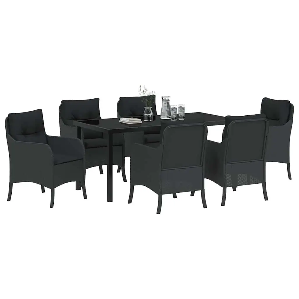 Outdoor Dining Set Poly Rattan 7 Piece Garden Furniture Black with Cushions