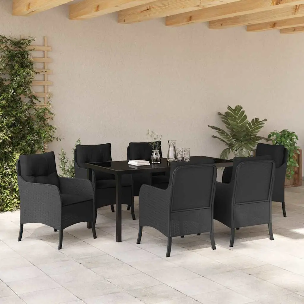 Outdoor Dining Set Poly Rattan 7 Piece Garden Furniture Black with Cushions