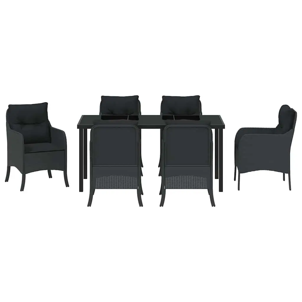 Outdoor Dining Set Poly Rattan 7 Piece Garden Furniture Black with Cushions