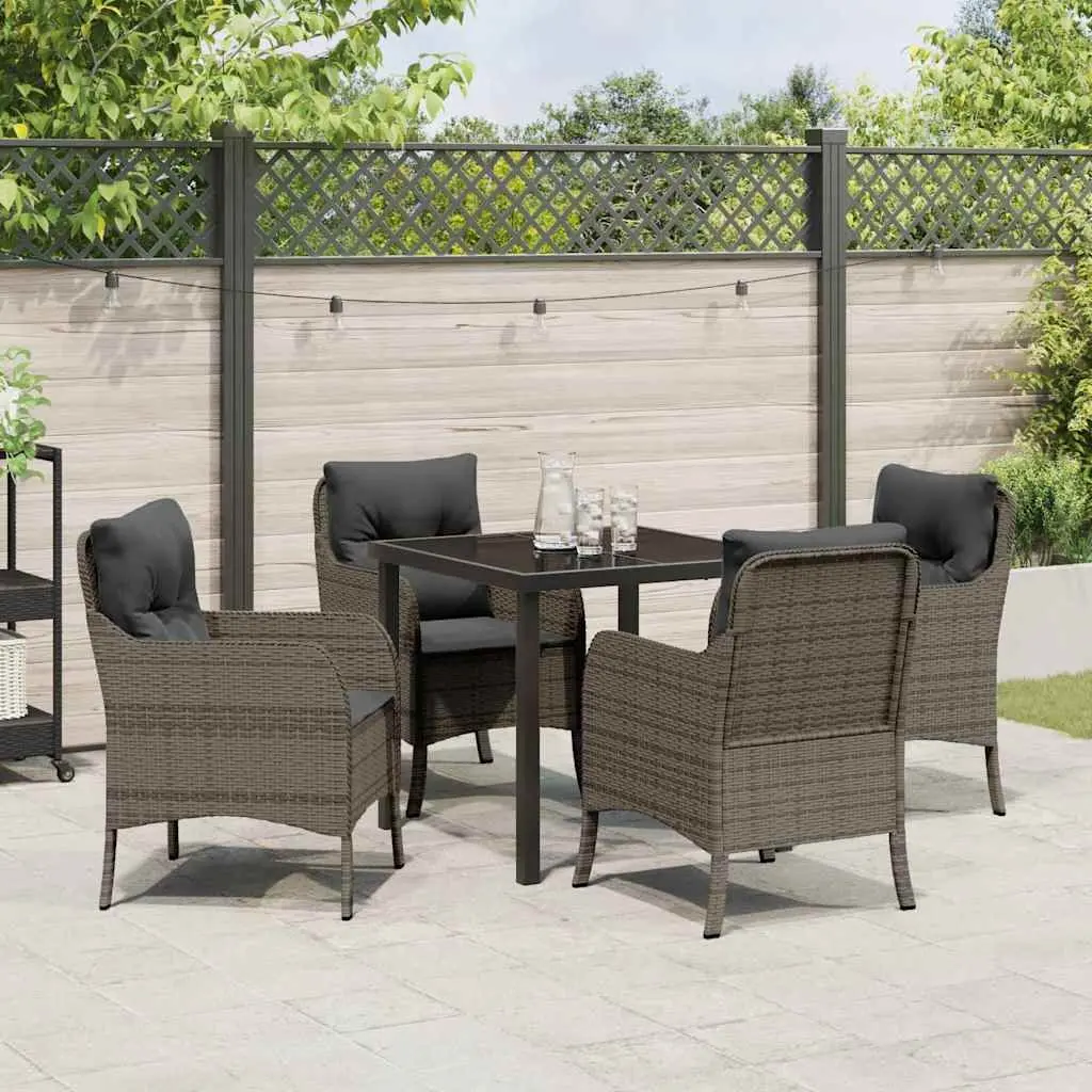 5-Piece Garden Dining Set Poly Rattan Outdoor Furniture Grey with Cushions