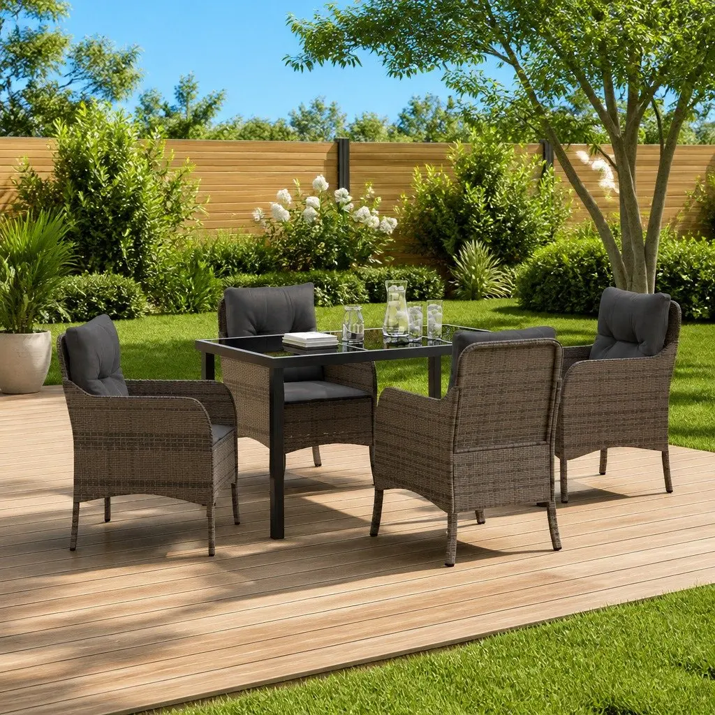 Garden Dining Set 5 Piece Poly Rattan Outdoor Furniture Grey with Cushions