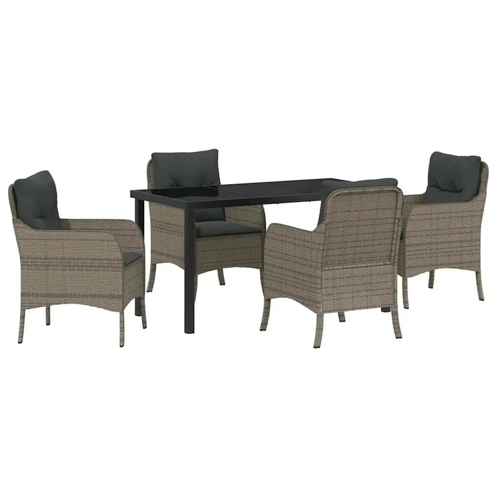Garden Dining Set 5 Piece Poly Rattan Outdoor Furniture Grey with Cushions