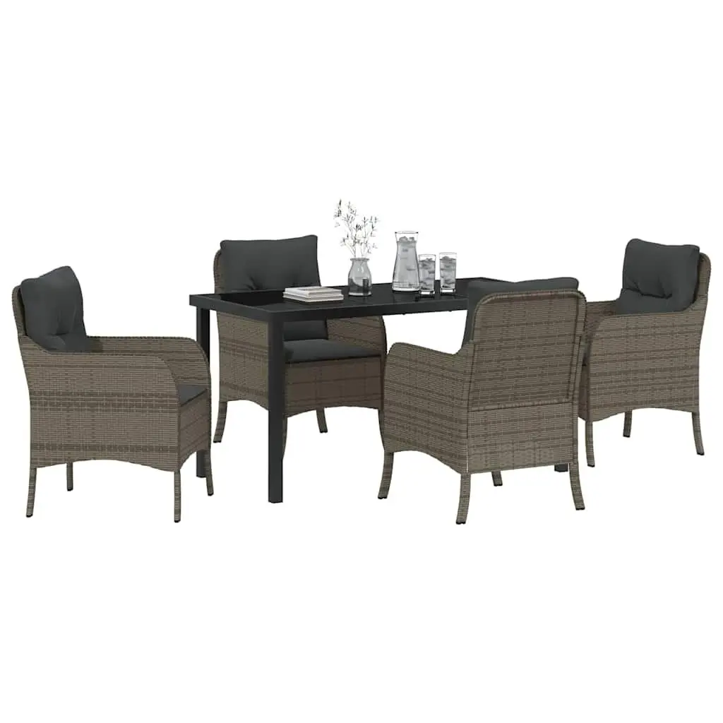 Garden Dining Set 5 Piece Poly Rattan Outdoor Furniture Grey with Cushions