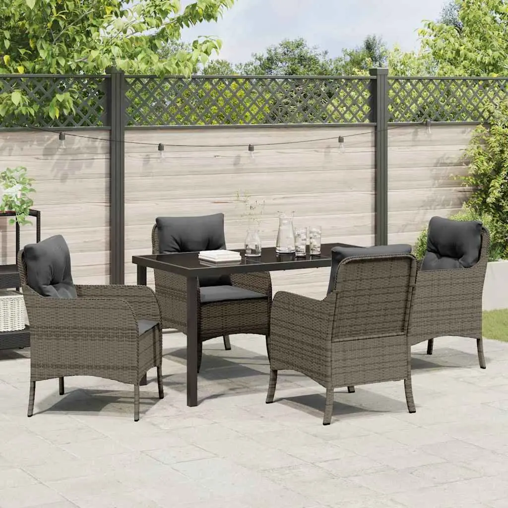 Garden Dining Set 5 Piece Poly Rattan Outdoor Furniture Grey with Cushions