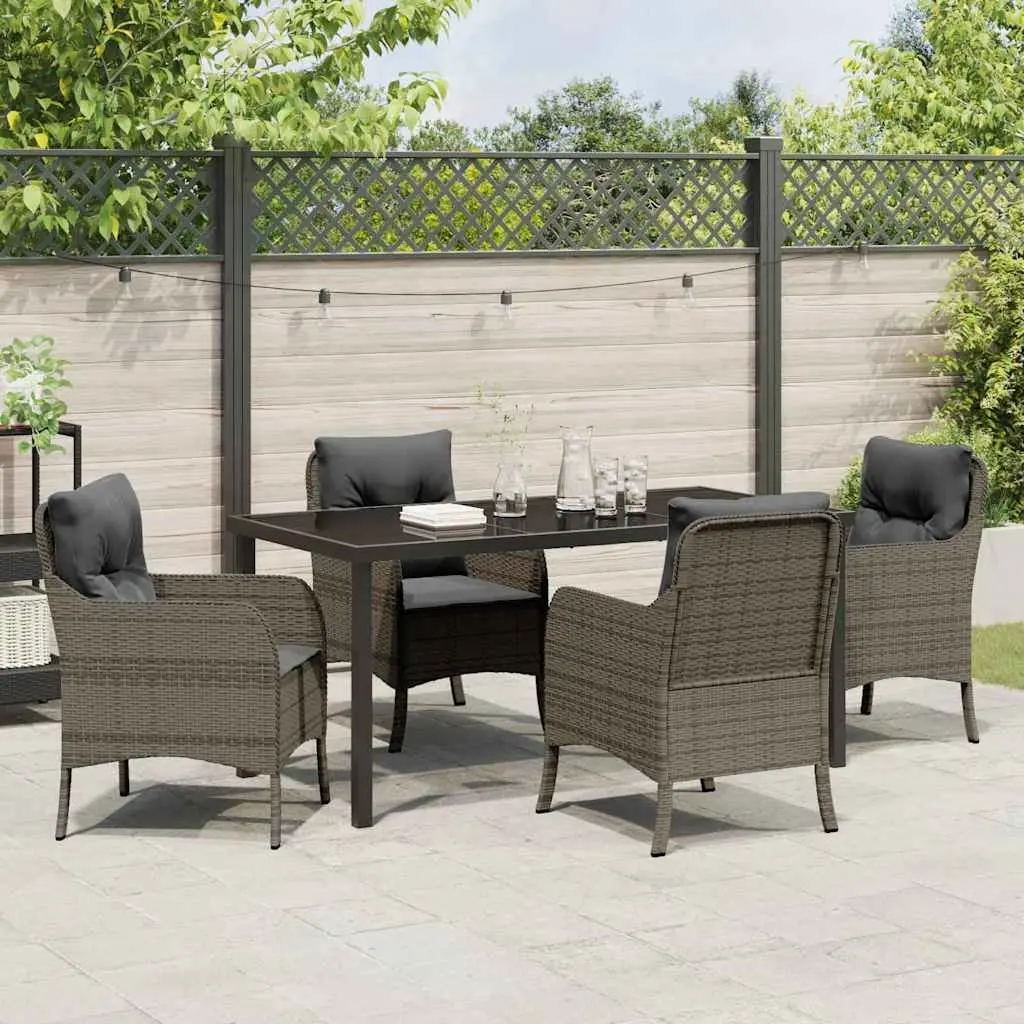 Garden Dining Set 5 Pieces Grey Poly Rattan Outdoor Furniture with Cushions