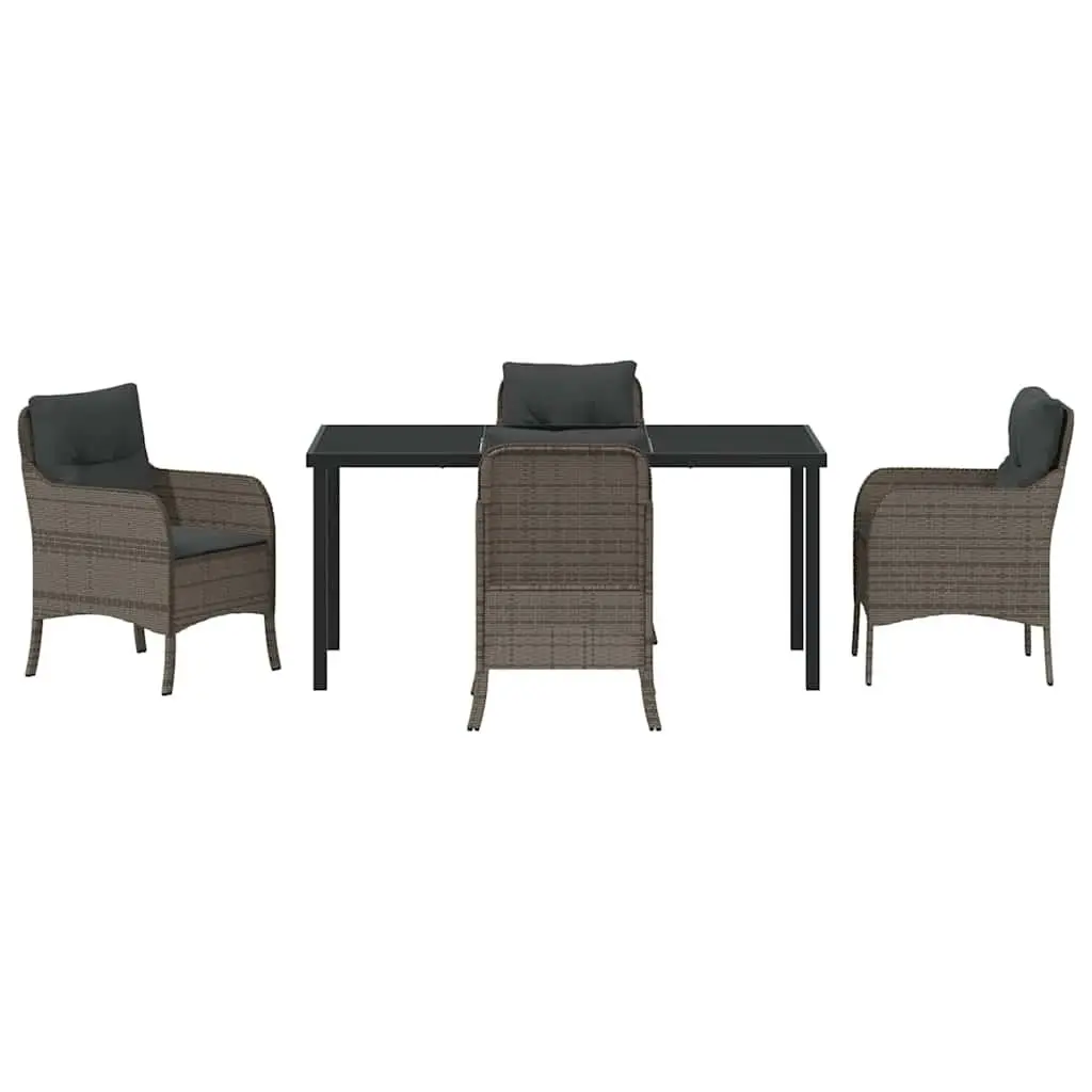 Garden Dining Set 5 Pieces Grey Poly Rattan Outdoor Furniture with Cushions