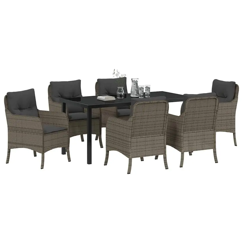 Outdoor Dining Set 7 Pieces Garden Furniture Grey Poly Rattan with Cushions