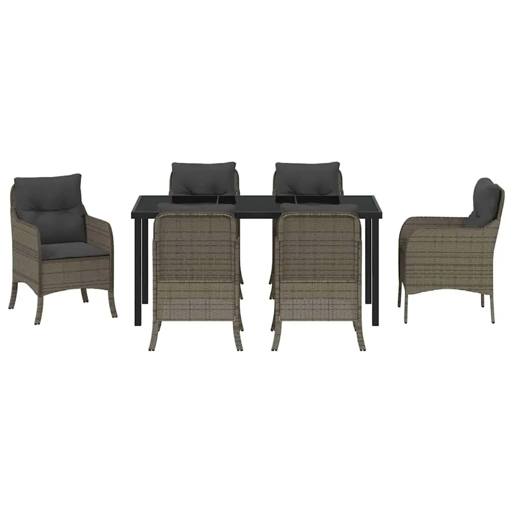 Outdoor Dining Set 7 Pieces Garden Furniture Grey Poly Rattan with Cushions
