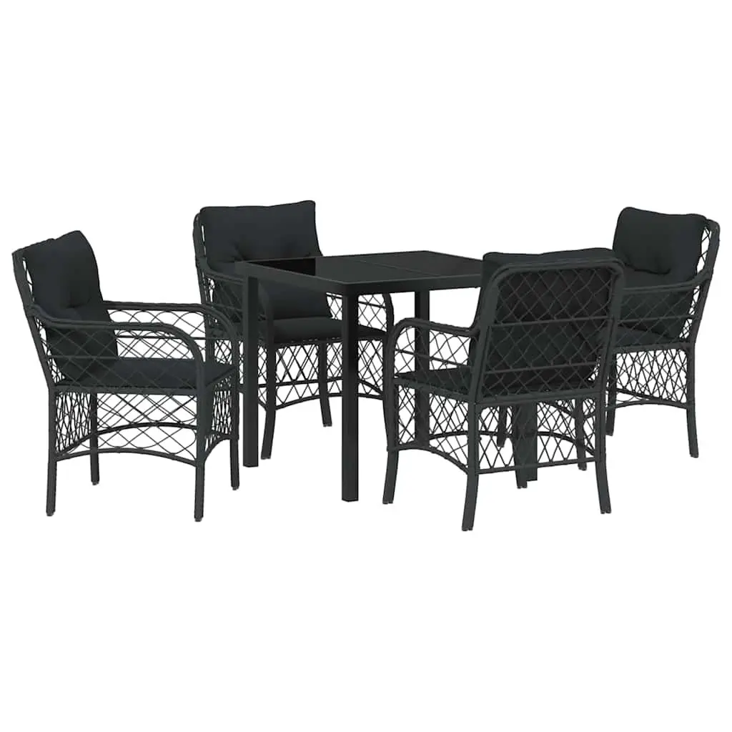 Garden Dining Set 5 Pieces Black Poly Rattan Outdoor Furniture with Cushions