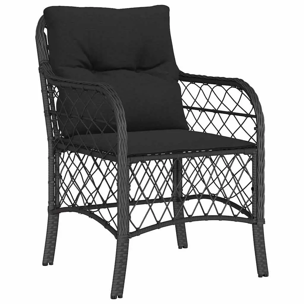 Garden Dining Set 5 Pieces Black Poly Rattan Outdoor Furniture with Cushions