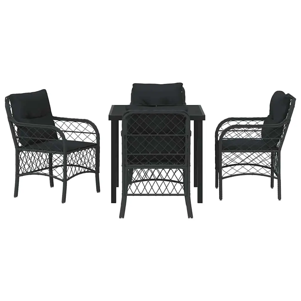 Garden Dining Set 5 Pieces Black Poly Rattan Outdoor Furniture with Cushions