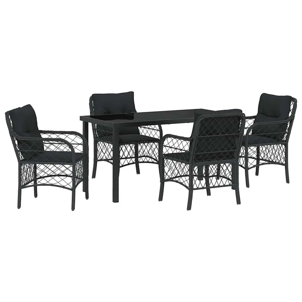 Garden Dining Set 5 Pieces Powder-coated Steel Poly Rattan Black Outdoor Furniture