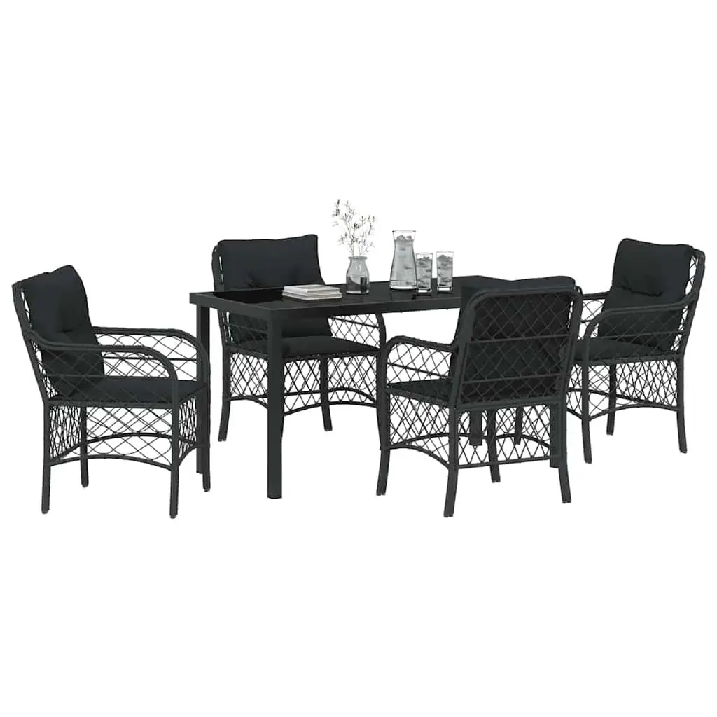 Garden Dining Set 5 Pieces Powder-coated Steel Poly Rattan Black Outdoor Furniture