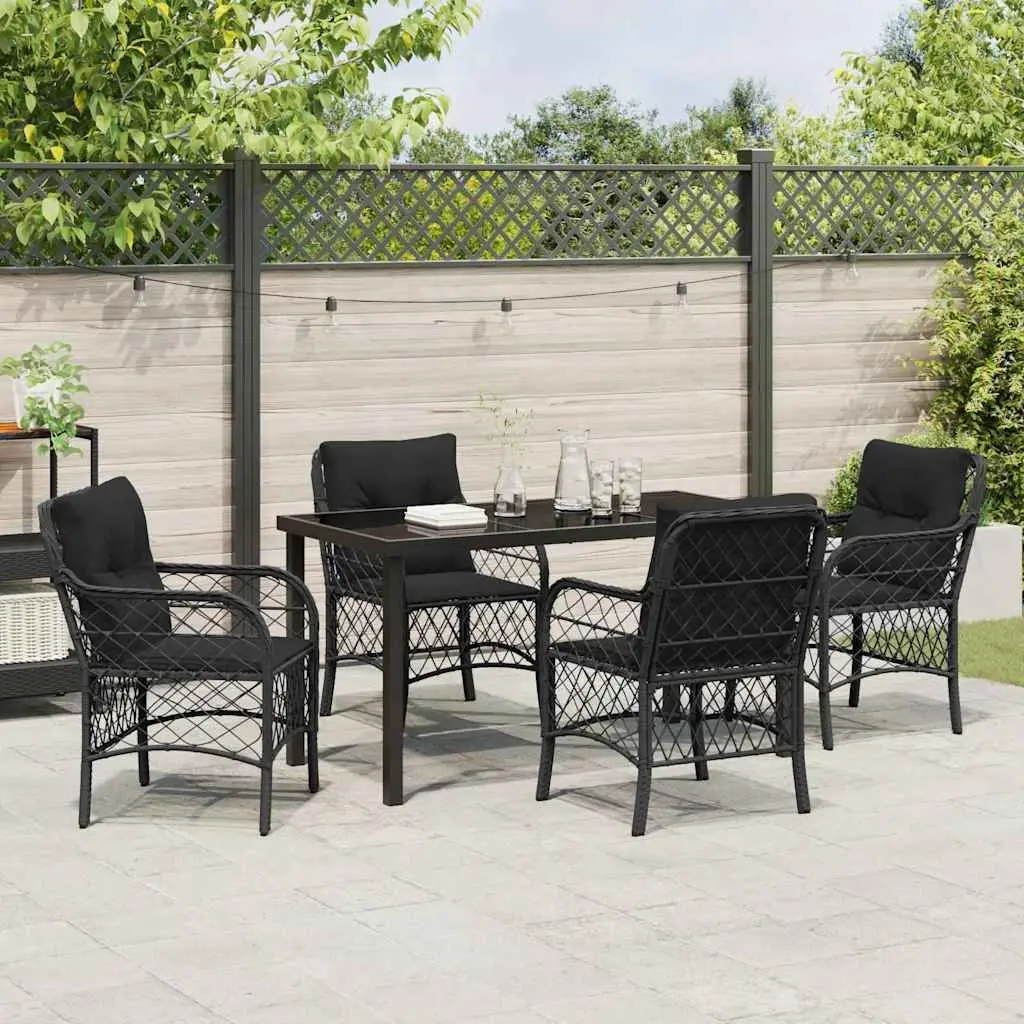 Garden Dining Set 5 Pieces Powder-coated Steel Poly Rattan Black Outdoor Furniture
