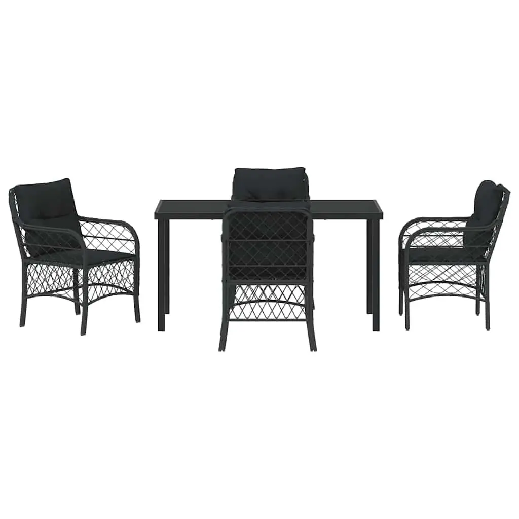 Garden Dining Set 5 Pieces Powder-coated Steel Poly Rattan Black Outdoor Furniture