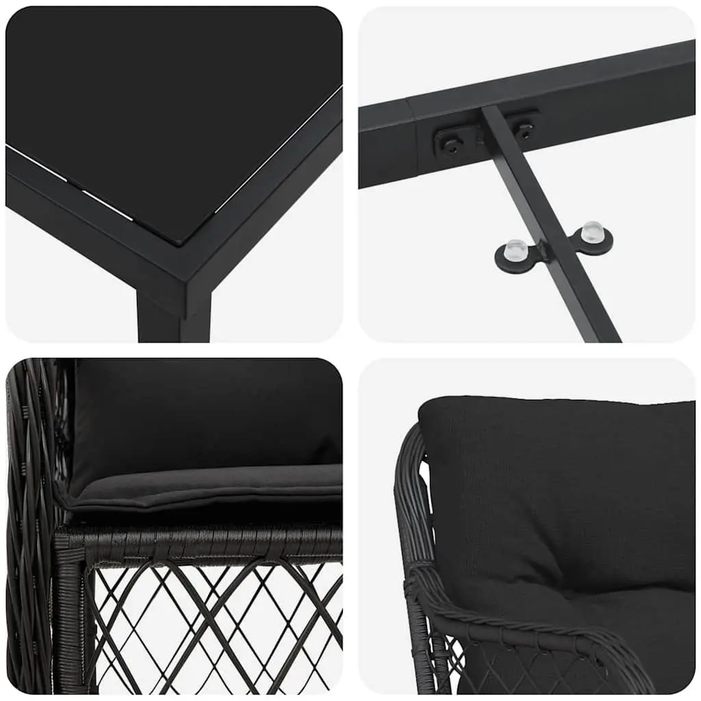 Garden Dining Set 5 Pieces Powder-coated Steel Poly Rattan Black Outdoor Furniture
