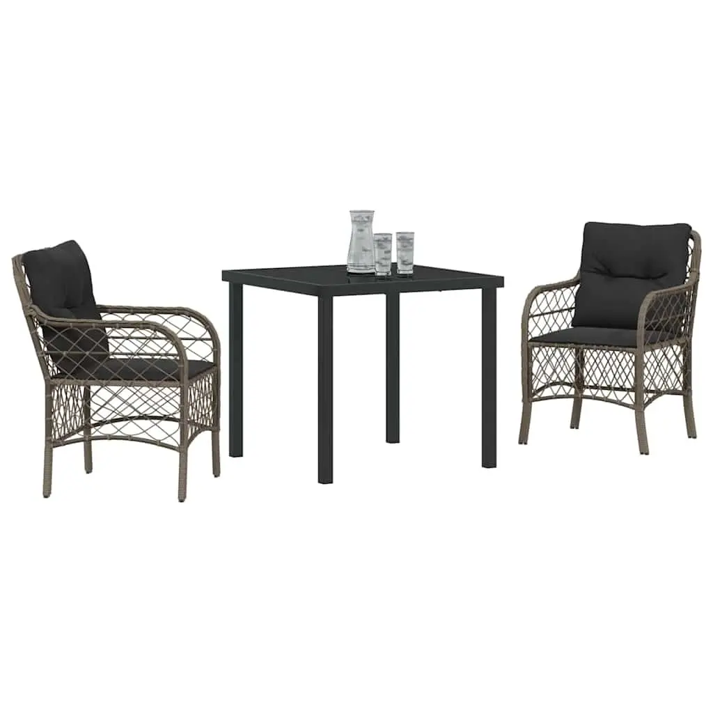Garden Dining Set 3 Piece Powder-coated Steel Poly Rattan Grey with Cushions