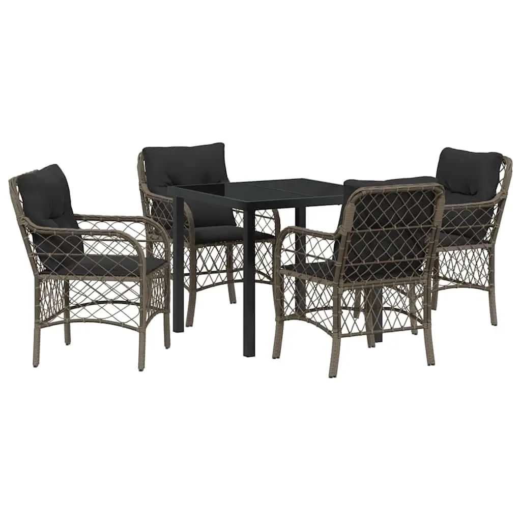 Garden Dining Set 5 Pieces Grey Poly Rattan Outdoor Furniture with Cushions
