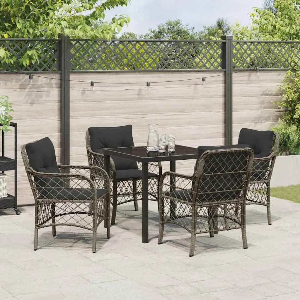 Garden Dining Set 5 Pieces Grey Poly Rattan Outdoor Furniture with Cushions