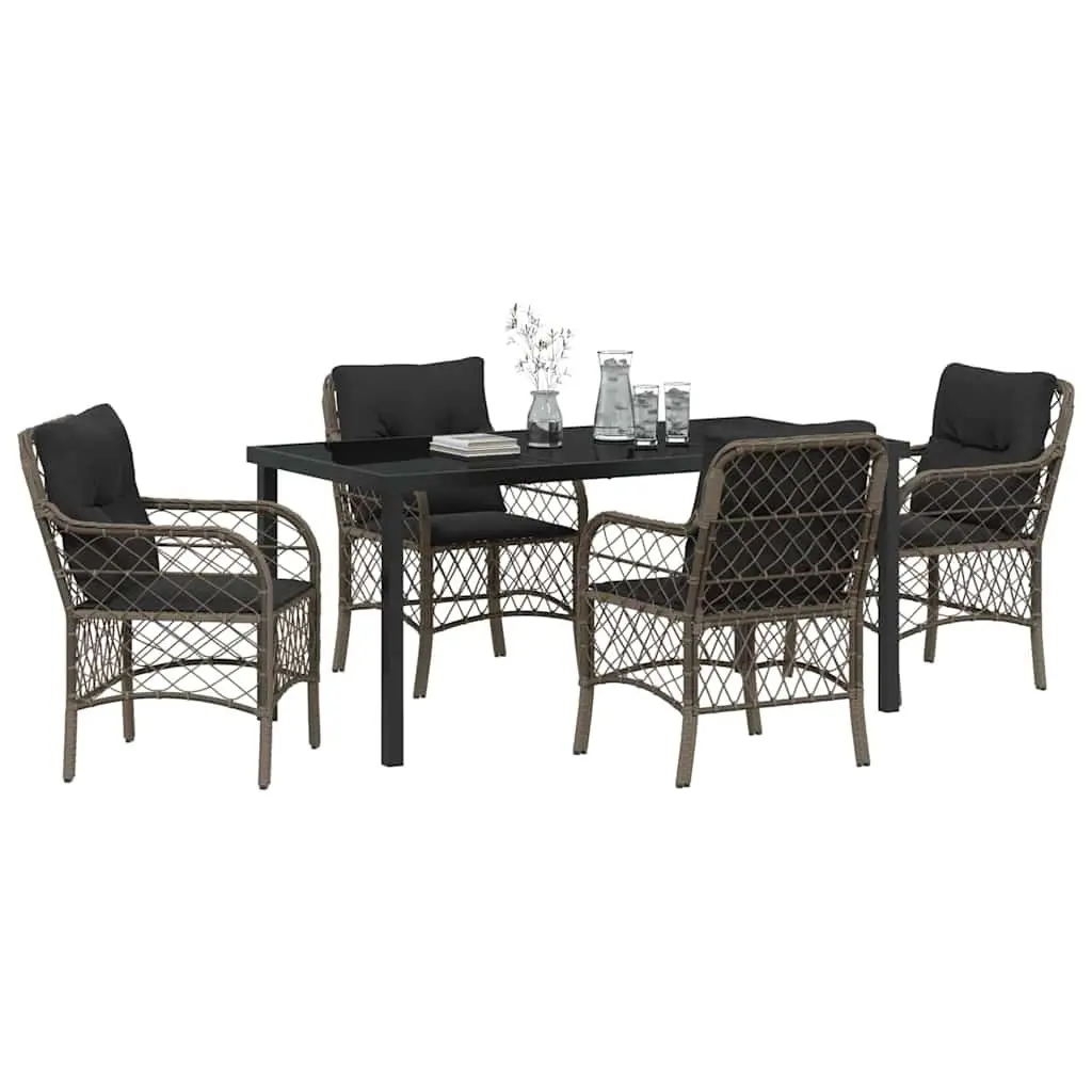Garden Dining Set 5 Pieces Poly Rattan Outdoor Furniture Grey Powder-Coated Steel Table and Chairs