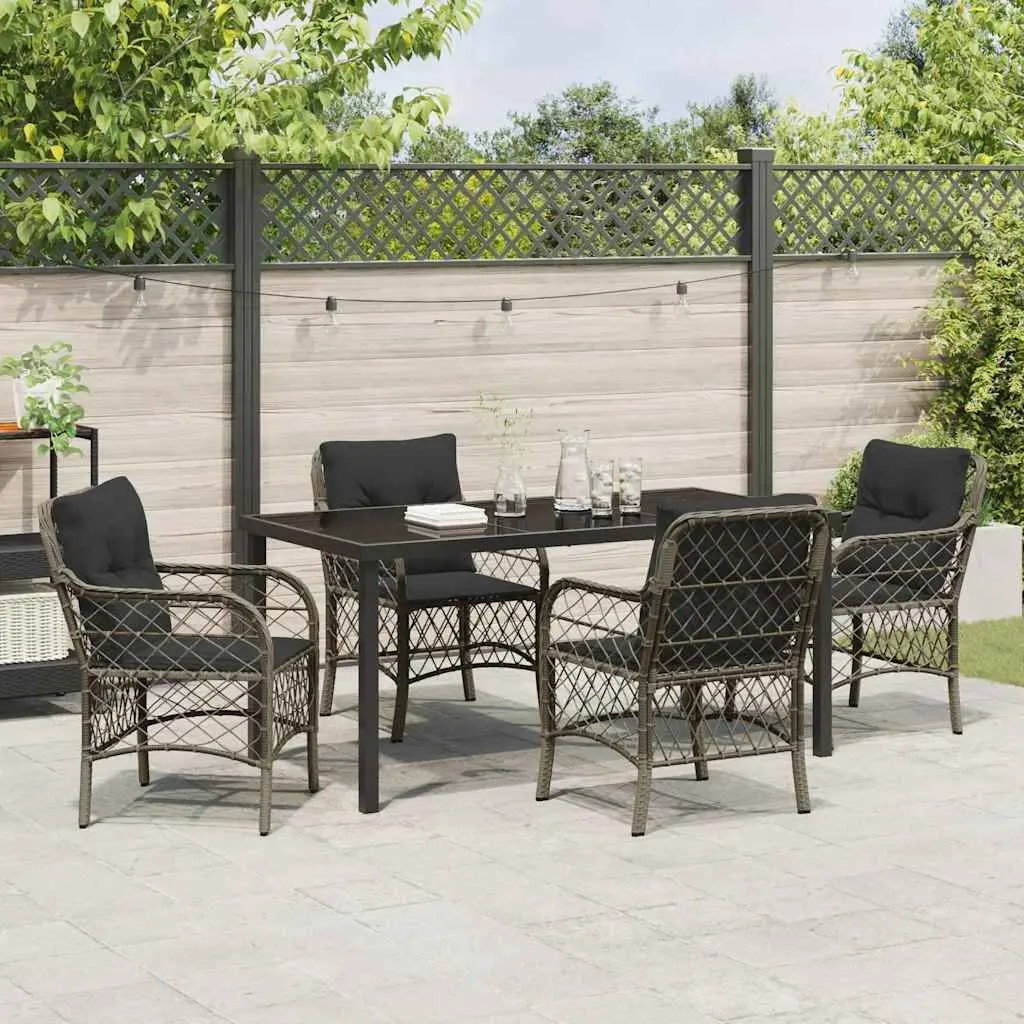 Garden Dining Set 5 Pieces Poly Rattan Outdoor Furniture Grey Powder-Coated Steel Table and Chairs