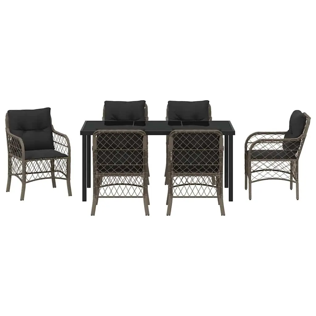 Garden Dining Set 7 Pieces Powder-Coated Steel Poly Rattan Grey Outdoor Furniture
