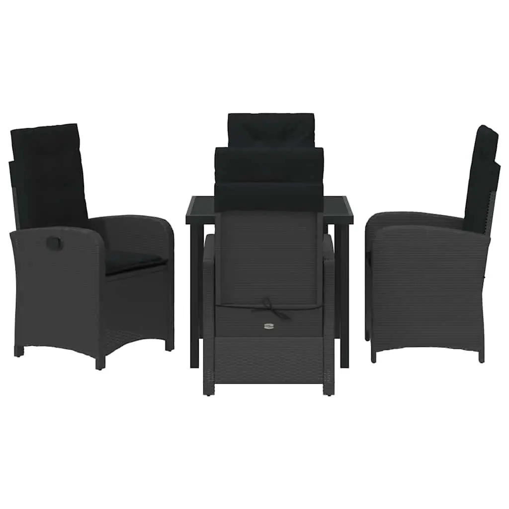 Outdoor Dining Set Poly Rattan 5 Pieces Black with Cushions Glass Table