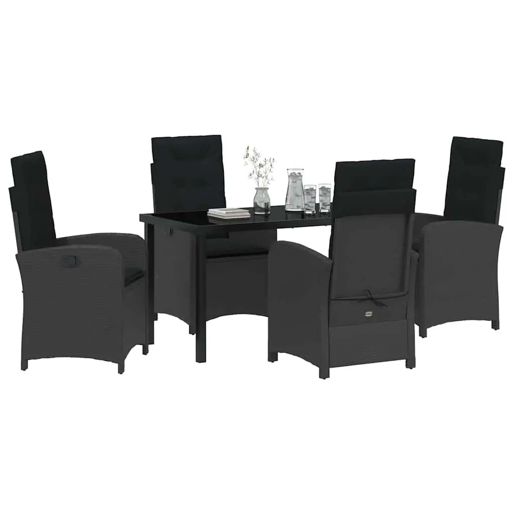 Garden Dining Set 5 Pieces Black Poly Rattan Outdoor Furniture Patio Table